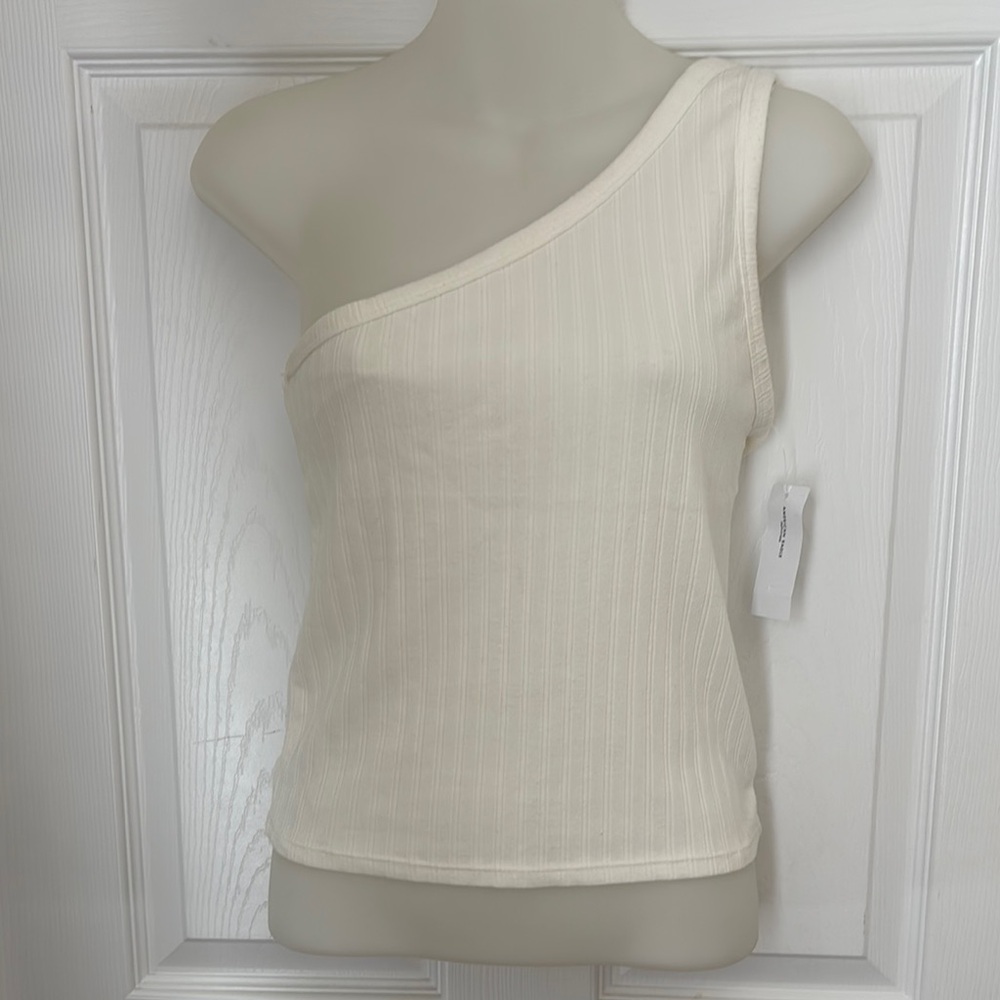 American Eagle Outfitters Cream Asymmetrical Ribbed Tank Top